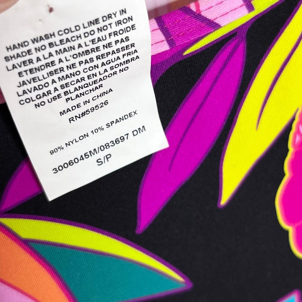 Trina Turk Floral Swim Cover Up Tunic Dress Pink Black Tropical Size S Resort - Picture 7 of 9